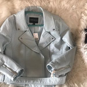 Baby blue faux leather jacket